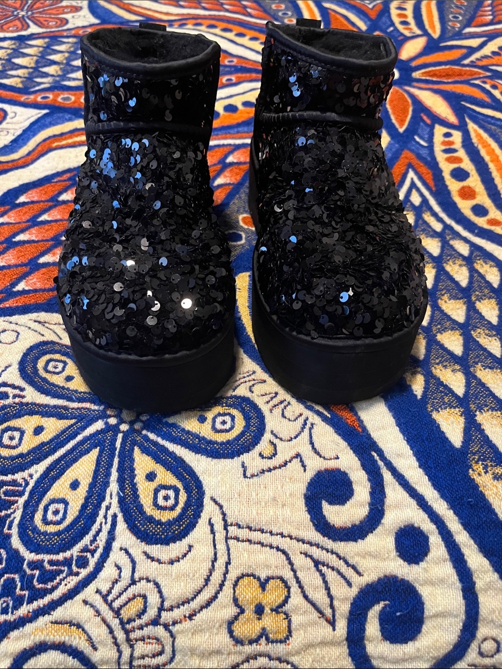 UGG Black Sequin Platform Booties